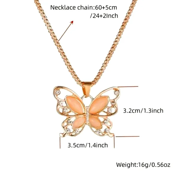 Rose Gold Opal Butterfly Pendant Necklace - Picture 4 of 6